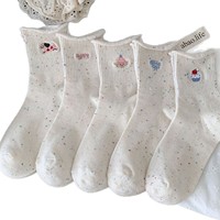 Chaussettes pour femmes à bord roulé printemps-été - Style fin en maille - Chaussettes mi-mollet à motifs de dessins animés - Chaussettes en coton de haute qualité