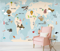 Tangan Dicat Wallpaper Laut Hewan Peta Anak-anak Latar Belakang Penutup Dinding