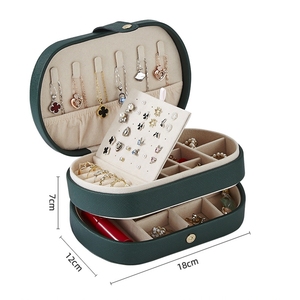 Estuche para Joyas de Varias Capas con Tapa Abatible, Estuche de Almacenamiento de Joyas de Cuero de Color Sólido, Estuche para Joyas con Botón - Product Image 4