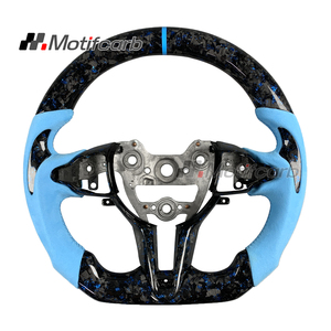 Volant en fibre de carbone forgée bleu personnalisé avec poignée en microfibre bleue pour Hyundai Elantra N, i30N, i20N, N-line, Kona N 2018-2026 - Product Image 1