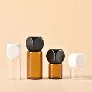 Test del profumo di vendita calda piccolo mini 1ml 2ml 3ml 5ml coperchio a forma di palla nera bottiglia di fiala di vetro trasparente per olio essenziale