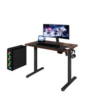 Bureau électrique assis-debout à cadre noir et finition bois, plateau deux pièces, hauteur réglable, moteur simple, 2 niveaux, pour bureau