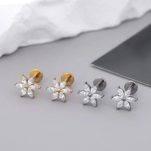 Perhiasan Fashion Titanium ASTM F136 Bunga Merah Muda Tindik Tubuh Labret Helix Lobe Anting Zirkon - Product Image 5