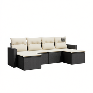 Ensemble de canapés de jardin noir et crème en rotin PE, mobilier d'extérieur, coussins imperméables, design contemporain - Product Image 1
