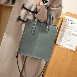 Fashionable Vertical <b>Square</b> Genuine Leather Tote Bag With Zipper Closure Large Capacity For Everyday Use - Product Image 1
