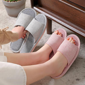 Chaussons confortables en lin pour femmes avec semelle intérieure antidérapante en peluche, à bout ouvert, pour l'intérieur, idéaux pour le printemps, l'automne et l'hiver - Product Image 3