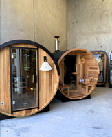 Traditionelle Outdoor-Rundfass-Sauna aus Massivholz mit Asphaltschindeldach für Familiengesundheit
