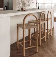 JP Bar Furniture Tabouret de bar haut à cadre en bois massif moderne avec tabourets de bar en tissu de lin Chaise avec dossier incurvé pour la cuisine