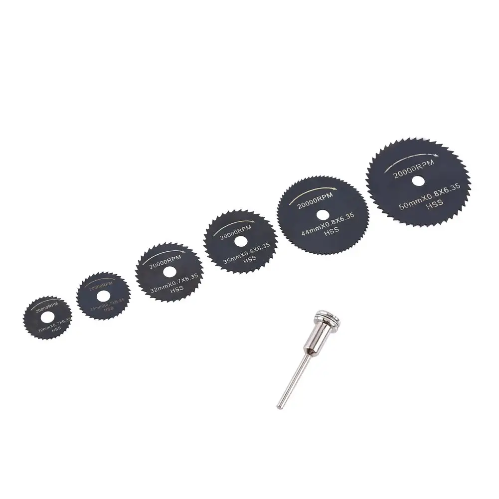 7Pcs HSS Mini Circular Saw Blade Cutting Discs Mandrel Rotary Tool for Wood Plastic Aluminum Cutter Power Tool Kit Drill Mandrel