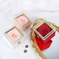 Boîte à bijoux de luxe et élégante en plastique avec rose éternelle et rose séchée naturelle, motif ours rotatif automatique, pour la Saint-Valentin