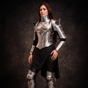 Conjunto de Armadura de Acero Inoxidable Plateado, Disfraz de Guerrero Pulido y Elegante, Protección Corporal Completa con Protectores de Rodillas y Brazos - Product Image 1