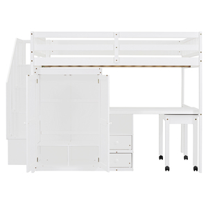 Cama alta tamaño completo con escaleras, estantería, cajones, escritorio, armario, muebles multifuncionales que ahorran espacio para niños y adolescentes - Product Image 6