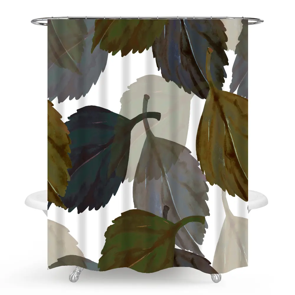 3D digital printing shower curtain tree leaf suitable for bathroom waterproof shower curtain