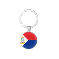 Porte-clés imprimé double face avec drapeau national de la Guyane, porte-clés rond en alliage et verre pour souvenir touristique