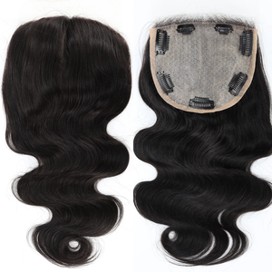 Topper en cheveux humains brésiliens Remy 5x5 avec base en soie et silicone, fermeture en dentelle transparente pré-épilée pour femmes - Product Image 4