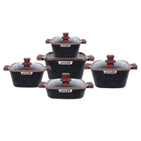 Ensemble de 10 casseroles en aluminium moulé sous pression antiadhésives avec couvercles en verre, résistantes au four, design moderne pour cuisinières à gaz