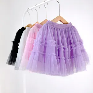 Trẻ em tầng tutu trẻ em Ruffle lớp váy lót bông trẻ em vải tuyn xếp li váy cho cô gái Toddler đen trắng tutu váy