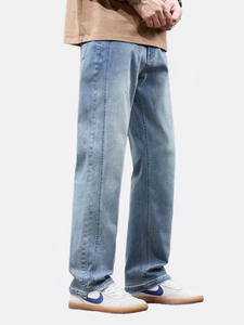 انفجارات الخريف والشتاء للرجال ، سراويل جينز كاجوال من الدنيم للرجال ، جينز مستقيم فضفاض على الطراز الأوروبي ، متوسط الخصر واسع الساق ، صلب متوسط - Product Image 3