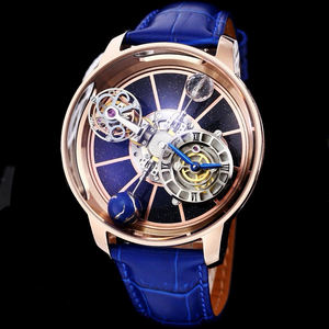 Reloj Mecánico para Hombre Astronomia Estilo Tourbillon con Esfera de Cielo Estrellado y Globo Terráqueo, Correa de Cuero - Product Image 1