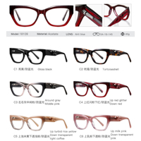 Lunettes de vue pour femme MS 18109 Crimson Sparkle en acétate, monture œil de chat, branches géométriques angulaires, personnalisables, lunettes de haute qualité