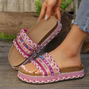 Sandalias de Plataforma Alta con Suela Gruesa y Colores Mezclados para Mujer, Zapatos de Playa y Exteriores de Mezclilla al por Mayor 6165 - Product Image 1