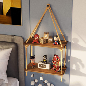 Hot Rope Hanging Floating Shelves <b>for</b> Farmhouse Rustic Decor 2-Tier Display Shelf Plants Photos Bathroom - Product Image 5