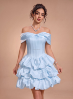 Gaun Pengantin Satin Model Ball Gown Off Shoulder Rok Bubble Korset Gaun Pengantin Custom Gaun Pengantin Satin Warna Ivory