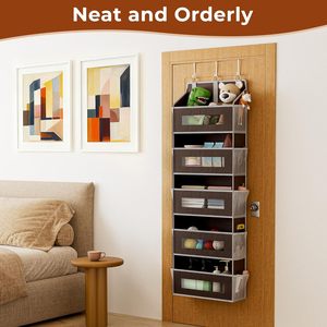 Organisateur à suspendre derrière la porte à 5 niveaux, 33x15x85cm, avec 10 poches en filet et fenêtres transparentes pour le rangement derrière la porte - Product Image 5