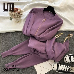 Liu Ming Outono Outono Mulheres <span class=keywords><strong>Casual</strong></span> Novo Produto Blusa de Malha 3 Peças Conjunto Colete Casaco de Mangas Longas Calças Skinny Roupas - Product Image 1