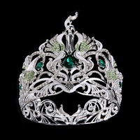 Diadème de luxe en argent avec strass émeraude vert, couronne royale pour mariage, concours de beauté, bal de promo