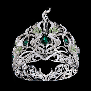 Luxury <strong>Silver</strong> Peacock Tiara with Green Emerald Rhinestones Royal Queen <strong>Crown</strong> for Wedding Pageant Prom - Product Image 3