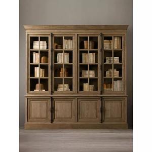 Stile americano francese in rovere retrò libreria in legno massello con combinazione di armadietto con chiusura a fondo superiore armadi a muro - Product Image 6