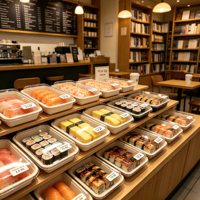 Boîte en papier série EP, plateau à sushi jetable en papier kraft, couvercle transparent en PET, empilable, pour restaurant et livraison de nourriture, vente en gros
