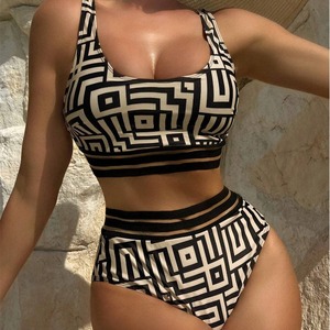 Ensemble de bikinis pour femmes en gros, noir et blanc, imprimé géométrique floral animalier léopard, push-up, maillot de bain 2 pièces, tenue de plage, vente chaude - Product Image 2