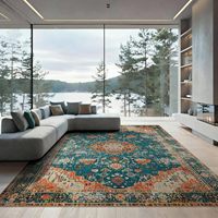 Tapis décoratif abstrait style bohème délavé 9x12 multicolore, facile d'entretien, lavable, antidérapant pour suite parentale, chambre à coucher, décoration intérieure