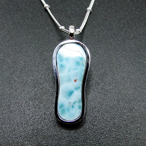 Bijoux hawaïens tendance, bijoux en pierre de larimar, argent sterling 925, pendentif en larimar naturel en forme de chaussure pour femme - Product Image 5