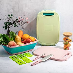 Tabla de cortar multiusos 9 en 1 con cesta para lavar verduras, tabla de cortar plegable con colador para acampar - Product Image 2