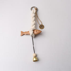 Neue Glücks münze Holz Fisch geformte Baumwolle Seil Knoten Holz Fisch Dekoration Massivholz geschnitzte Möbel Wand dekoration - Product Image 3