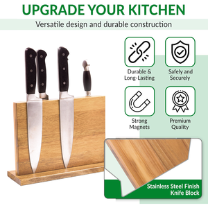 Porte-<span class=keywords><strong>couteau</strong></span> magnétique Porte-bloc de couteaux magnétique en bois d'acacia Aimants renforcés puissants Bande de rangement de cuisine Couverts - Product Image 3