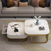 Table basse de luxe moderne avec structure en bois massif et plateau en marbre, mobilier de salon au design contemporain, vente chaude