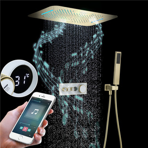 Ensemble de douche encastré au plafond WEIHAO en laiton brossé doré non revêtu avec système de douche LED et haut-parleur musical WH-QL-03 Noir mat - Product Image 5
