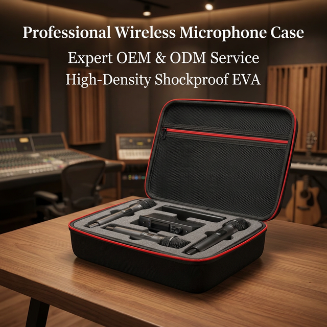 Custom Logo Professional Waterproof Hard EVA Shell Case with Zipper Closure Shockproof & Smell Proof Black for Microphone