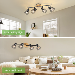 Spot de plafond <span class=keywords><strong>E14</strong></span> en gros, réglable, 4 têtes rotatives, <span class=keywords><strong>LED</strong></span> moderne, base en fer forgé noir et bois, pour maison, salon, magasin, intérieur - Product Image 3