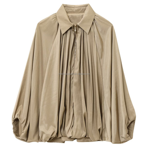 Giacca <span class=keywords><strong>in</strong></span> <span class=keywords><strong>Raso</strong></span> con Orlo a Bolla Personalizzata per Donne, Camicia con Zip per Signore - Product Image 5