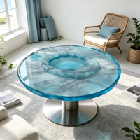 Table basse en résine époxy verte sur mesure, plateau rond de luxe avec base en acier inoxydable, mobilier artistique moderne pour salon