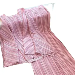 Camicetta casual in due pezzi rosa pantaloni sottili estate stile Miyake stampato vestito pieghettato ragazza