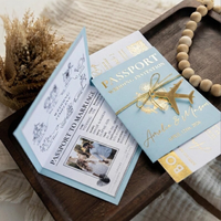 Boîte rigide de luxe 400 GSM avec revêtement doux au toucher, invitation de passeport et ruban pour suite de mariage à destination
