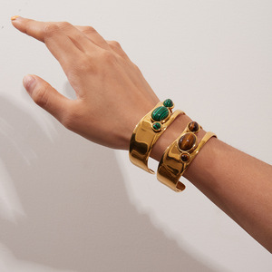 Brazalete Abierto de Acero Inoxidable con Piedra Natural, Joyería Unisex para Fiestas - Product Image 2