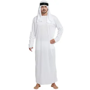 Tenues pour hommes : <span class=keywords><strong>Robe</strong></span> arabe des Émirats arabes unis, Thobe décontracté à manches longues et col rond, style Moyen-Orient, ensemble long Abaya pour hommes avec bandeau et sangle - Product Image 1