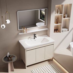Meuble de salle de bain avec lavabo intégré, lavabo en céramique sur pied - Product Image 3